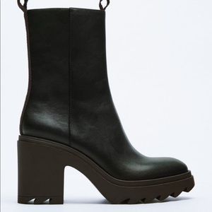 ALMOST NEW! Zara Black Rubberized Heeled Ankle Boots